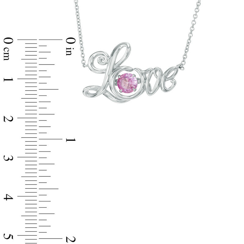 Main Image 2 of 5.0mm Lab-Created Pink Sapphire "Love" Necklace in Sterling Silver - 17"