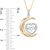 Thumbnail Image 2 of 5.0mm Lab-Created White Sapphire Moon and Heart Pendant in Sterling Silver with 14K Gold Plate