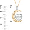 Thumbnail Image 1 of 5.0mm Lab-Created White Sapphire Moon and Heart Pendant in Sterling Silver with 14K Gold Plate