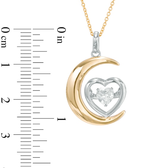 5.0mm Lab-Created White Sapphire Moon and Heart Pendant in Sterling Silver with 14K Gold Plate