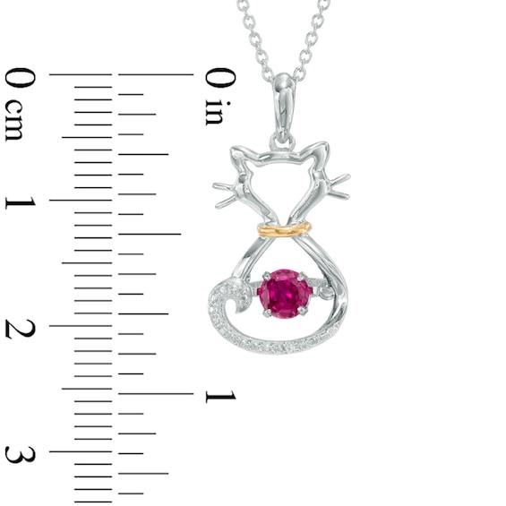 4.0mm Lab-Created Ruby and White Sapphire Cat Pendant in Sterling Silver and 14K Gold Plate