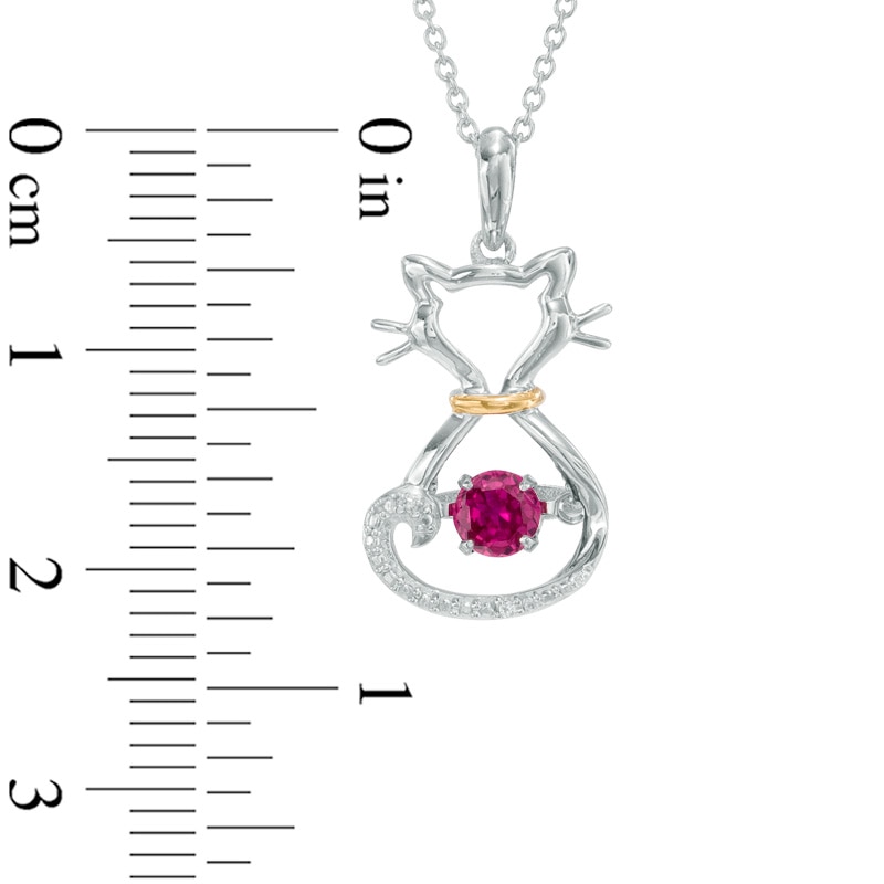 Main Image 2 of 4.0mm Lab-Created Ruby and White Sapphire Cat Pendant in Sterling Silver and 14K Gold Plate