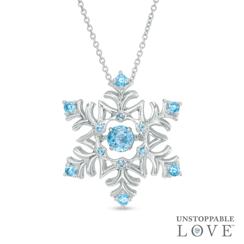 Main Image 1 of Swiss Blue Topaz Snowflake Pendant in Sterling Silver