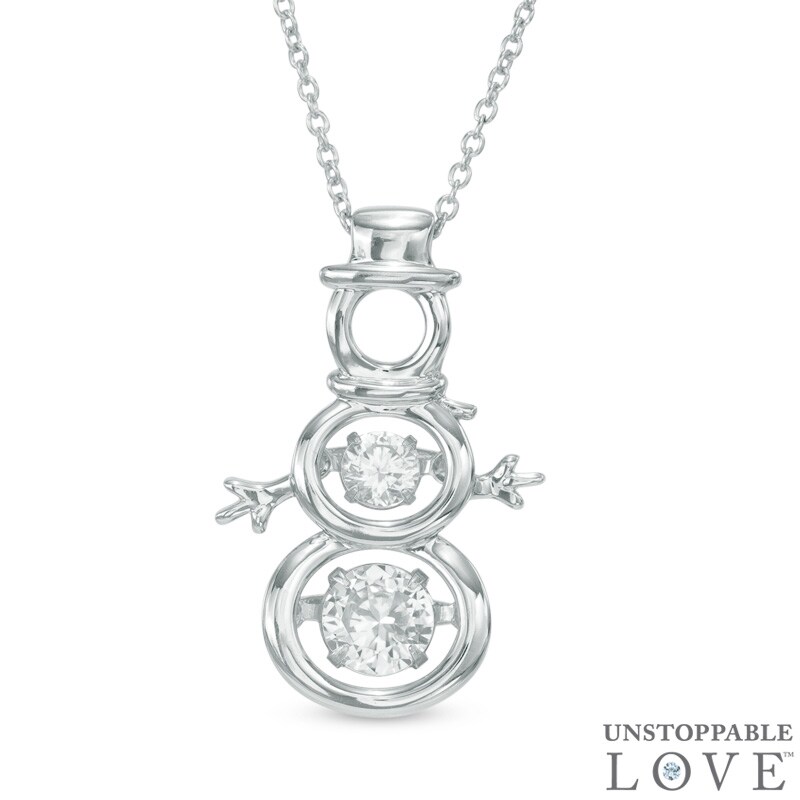 Main Image 1 of Lab-Created White Sapphire Snowman Pendant in Sterling Silver