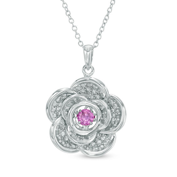 4.0mm Lab-Created Pink and White Sapphire Flower Pendant in Sterling Silver