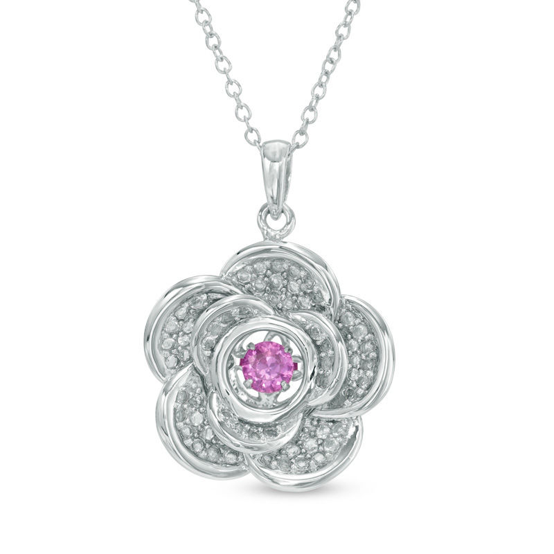 Main Image 1 of 4.0mm Lab-Created Pink and White Sapphire Flower Pendant in Sterling Silver