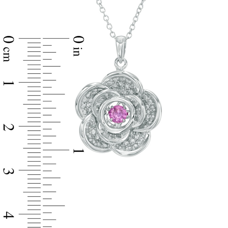 Main Image 2 of 4.0mm Lab-Created Pink and White Sapphire Flower Pendant in Sterling Silver