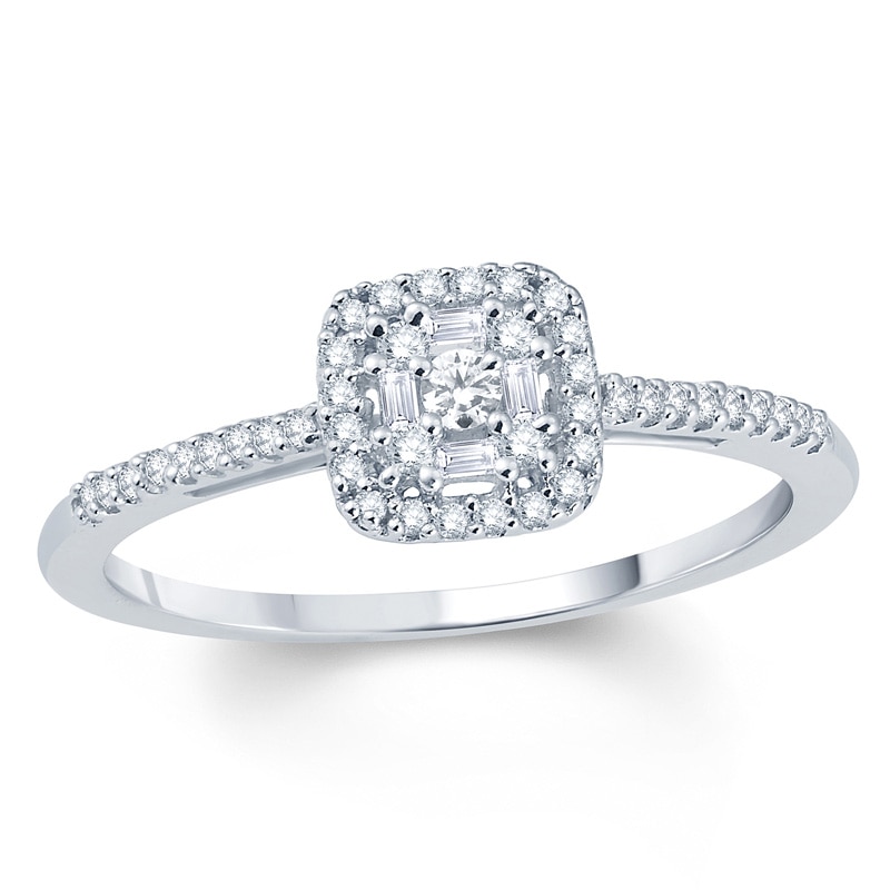 Main Image 1 of 1/4 CT. T.W. Composite Diamond Square Frame Promise Ring in 10K White Gold