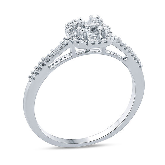 1/4 CT. T.w. Composite Diamond Square Frame Promise Ring 10K White Gold