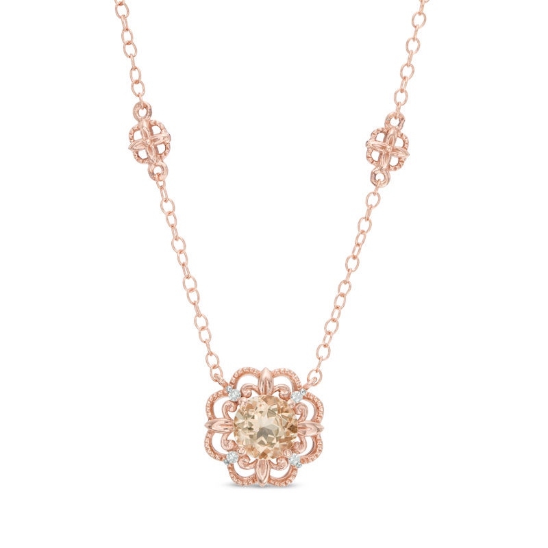 Main Image 1 of 6.0mm Morganite and Diamond Accent Flower Frame Necklace in 10K Rose Gold - 17"
