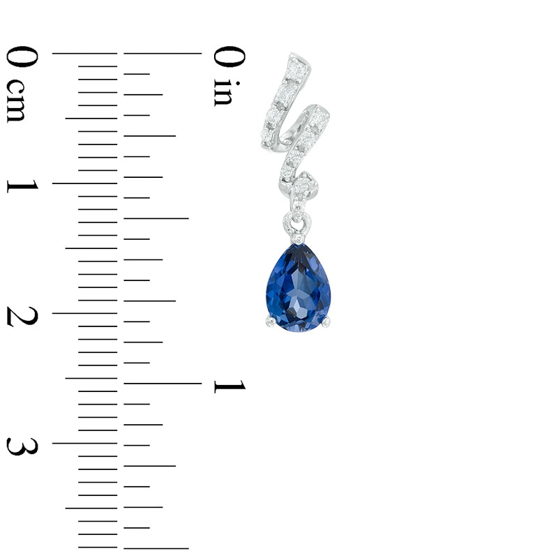 Pear-Shaped Lab-Created Blue and White Sapphire Ribbon Pendant and Earrings Set in Sterling Silver