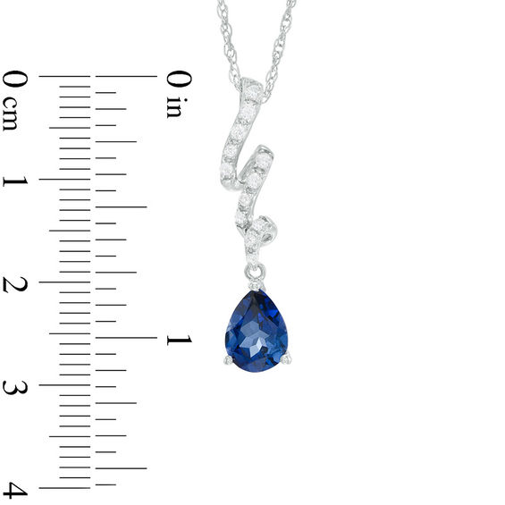 Pear-Shaped Lab-Created Blue and White Sapphire Ribbon Pendant and Earrings Set in Sterling Silver