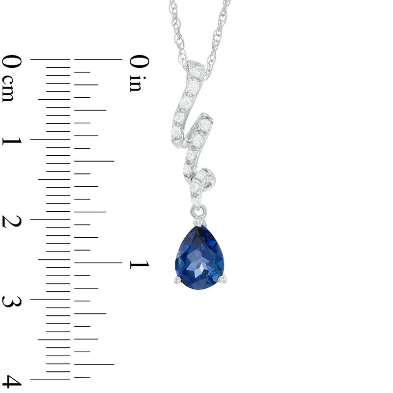 Pear-Shaped Lab-Created Blue and White Sapphire Ribbon Pendant and Earrings Set in Sterling Silver