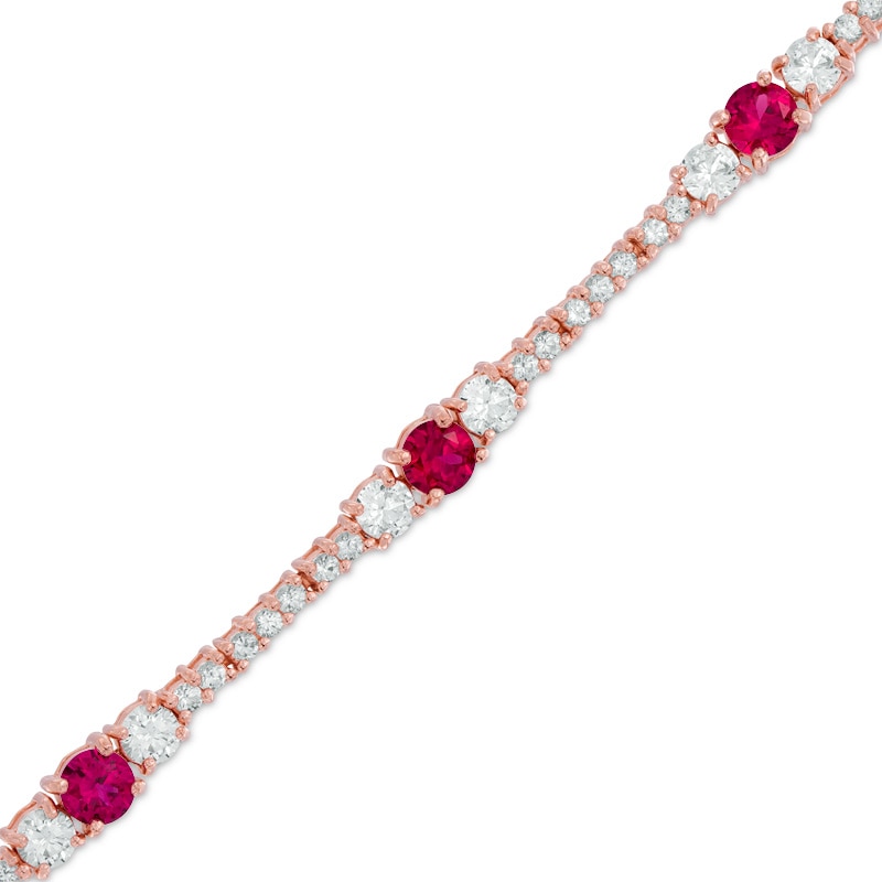 Main Image 1 of 5.0mm Lab-Created Ruby and White Sapphire Line Bracelet in Sterling Silver and 18K Rose Gold Plate - 7.25"