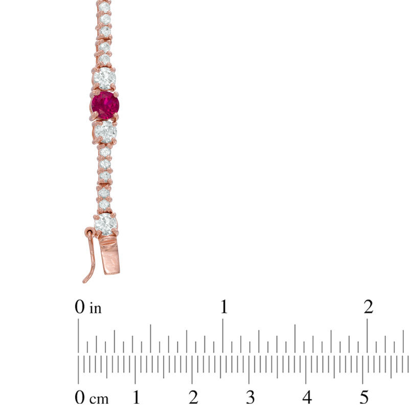Main Image 2 of 5.0mm Lab-Created Ruby and White Sapphire Line Bracelet in Sterling Silver and 18K Rose Gold Plate - 7.25"