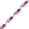 Thumbnail Image 1 of Oval Lab-Created Ruby, Pear-Shaped Pink Sapphire and White Sapphire Bracelet in Sterling Silver - 7.25&quot;