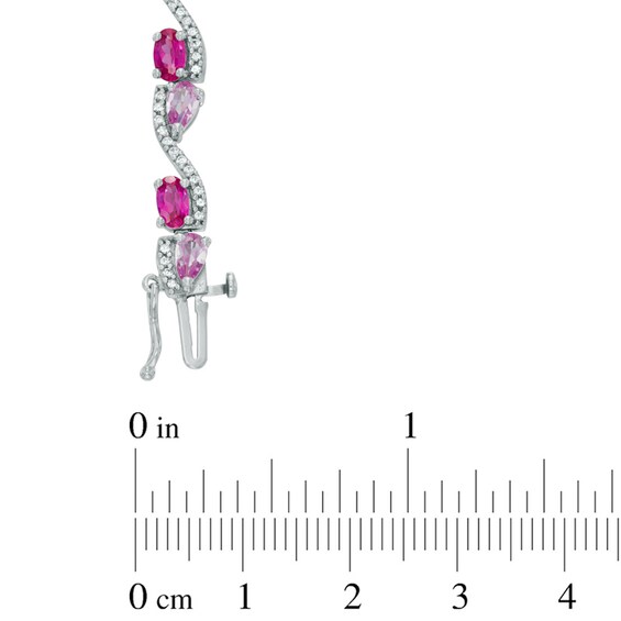 Oval Lab-Created Ruby, Pear-Shaped Pink Sapphire and White Sapphire Bracelet in Sterling Silver - 7.25"