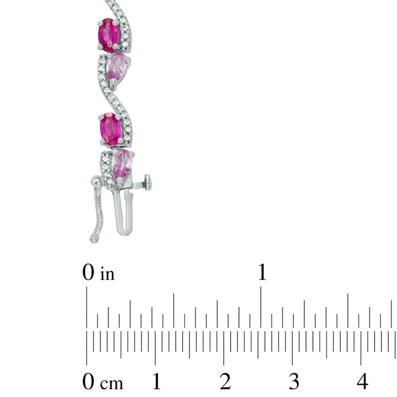 Main Image 2 of Oval Lab-Created Ruby, Pear-Shaped Pink Sapphire and White Sapphire Bracelet in Sterling Silver - 7.25&quot;