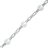 Thumbnail Image 0 of 5.0mm Cultured Freshwater Pearl and Diamond Accent Infinity Bracelet in Sterling Silver - 7.25"