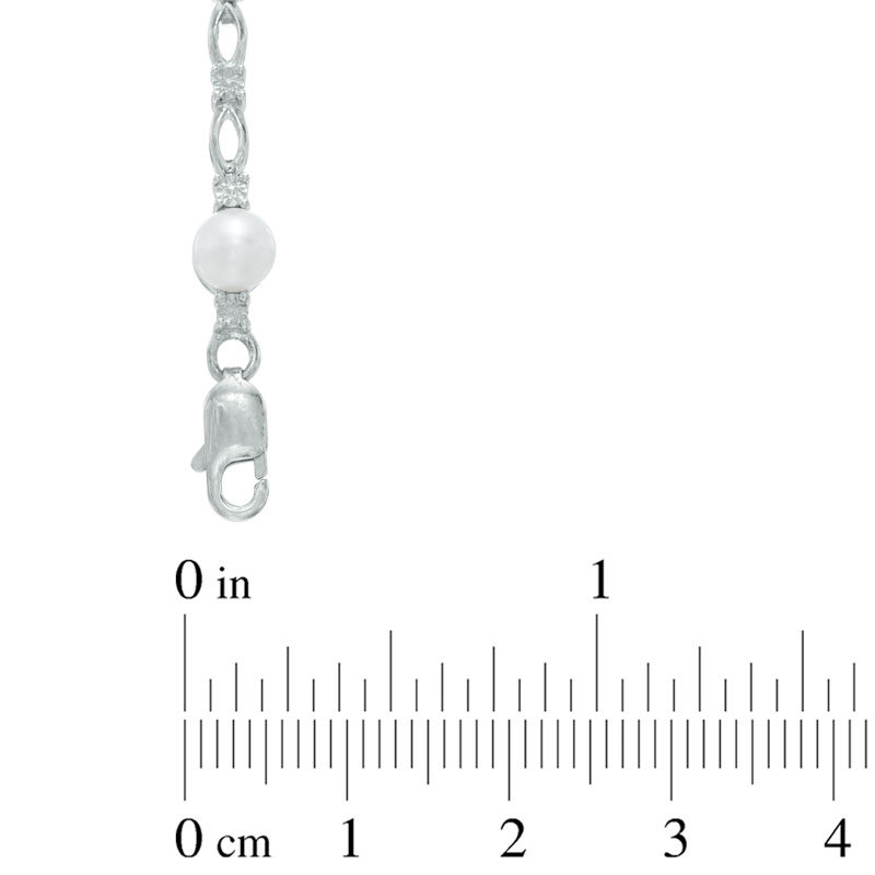 Main Image 2 of 5.0mm Freshwater Cultured Pearl and Diamond Accent Infinity Bracelet in Sterling Silver-7.25"