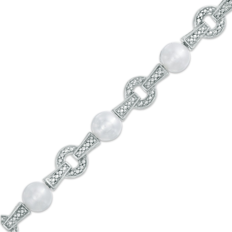 5.0mm Cultured Freshwater Pearl and Diamond Accent Circle Link Bracelet in Sterling Silver - 7.25"