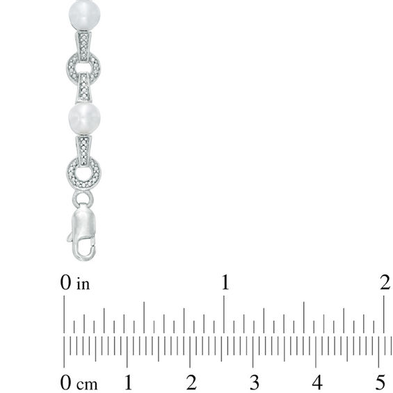 5.0mm Freshwater Cultured Pearl and Diamond Accent Circle Link Bracelet in Sterling Silver-7.25"