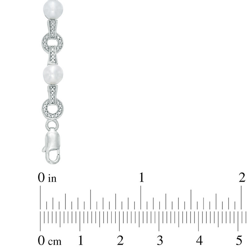 Main Image 2 of 5.0mm Freshwater Cultured Pearl and Diamond Accent Circle Link Bracelet in Sterling Silver-7.25"