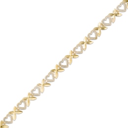 Alternating "X" and Heart Bracelet in 10K Two-Tone Gold - 7.25"