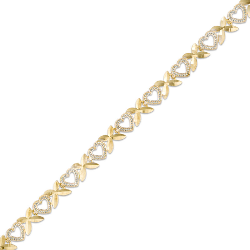 Heart Disc Chain Link Bracelet in 10K Gold - 7.25