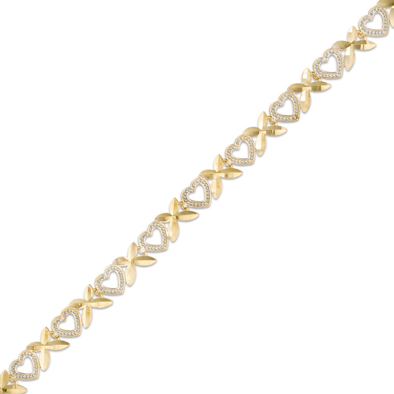 Main Image 1 of Alternating "X" and Heart Bracelet in 10K Two-Tone Gold - 7.25"