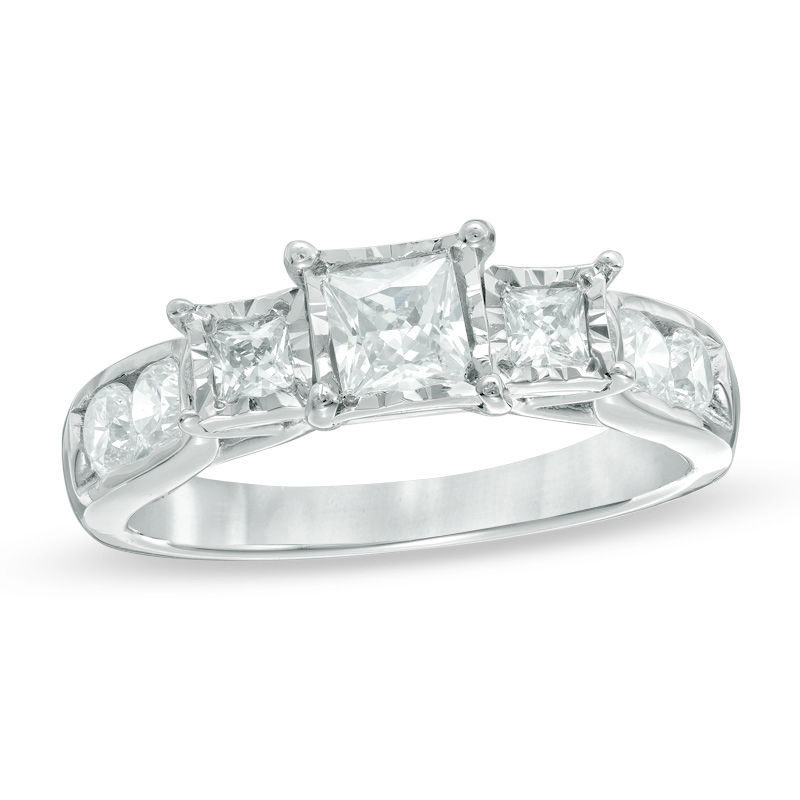 1 CT. T.W. Princess-Cut Diamond Past Present Future® Miracle Engagement Ring in 10K White Gold
