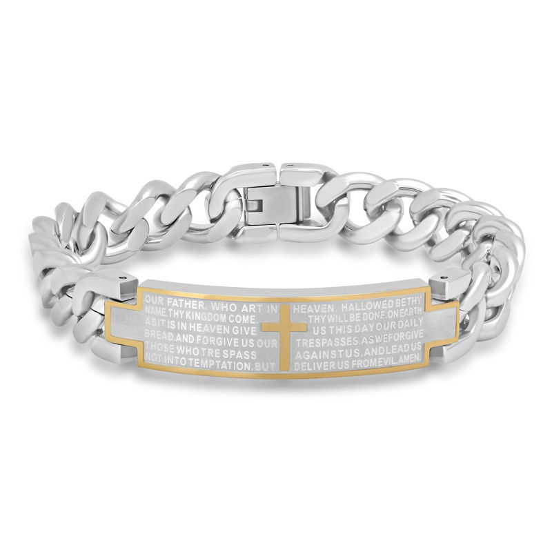 Men's Lord's Prayer ID Bracelet in Stainless Steel and Yellow IP - 8.5