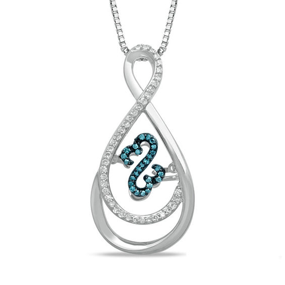 Open Hearts Rhythm by Jane Seymourâ¢ 1/5 CT. T.w. Enhanced Blue and White Diamond Pendant in Sterling Silver
