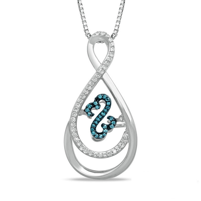 Main Image 1 of Open Hearts Rhythm by Jane Seymour™ 1/5 CT. T.W. Enhanced Blue and White Diamond Pendant in Sterling Silver