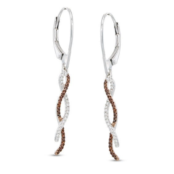 1/5 CT. T.W. Enhanced Cognac and White Diamond Ribbon Twist Drop Earrings in 10K White Gold 1/5 CT. T.W. Enhanced Cognac and White Diamond Ribbon Twist Drop Earrings in 10K White Gold