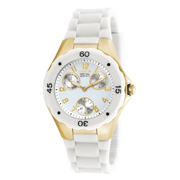 Ladies' Invicta Angel Two-Tone Chronograph Strap Watch with White Dial (Model: 18796)