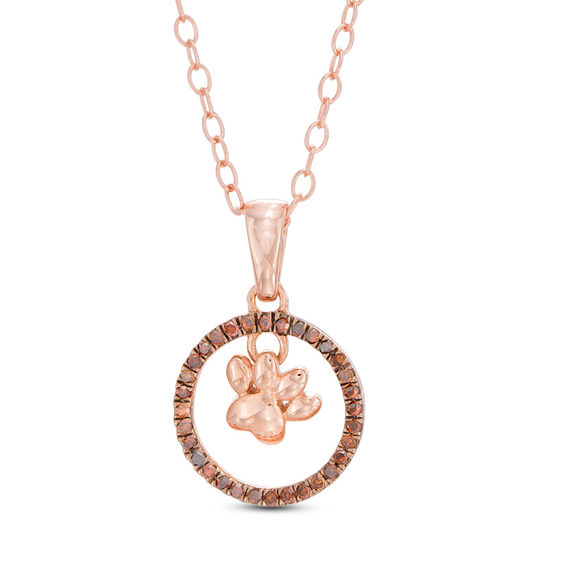 1/20 CT. T.w. Enhanced Cognac Diamond Open Circle with Paw Dangle Pendant in 10K Rose Gold