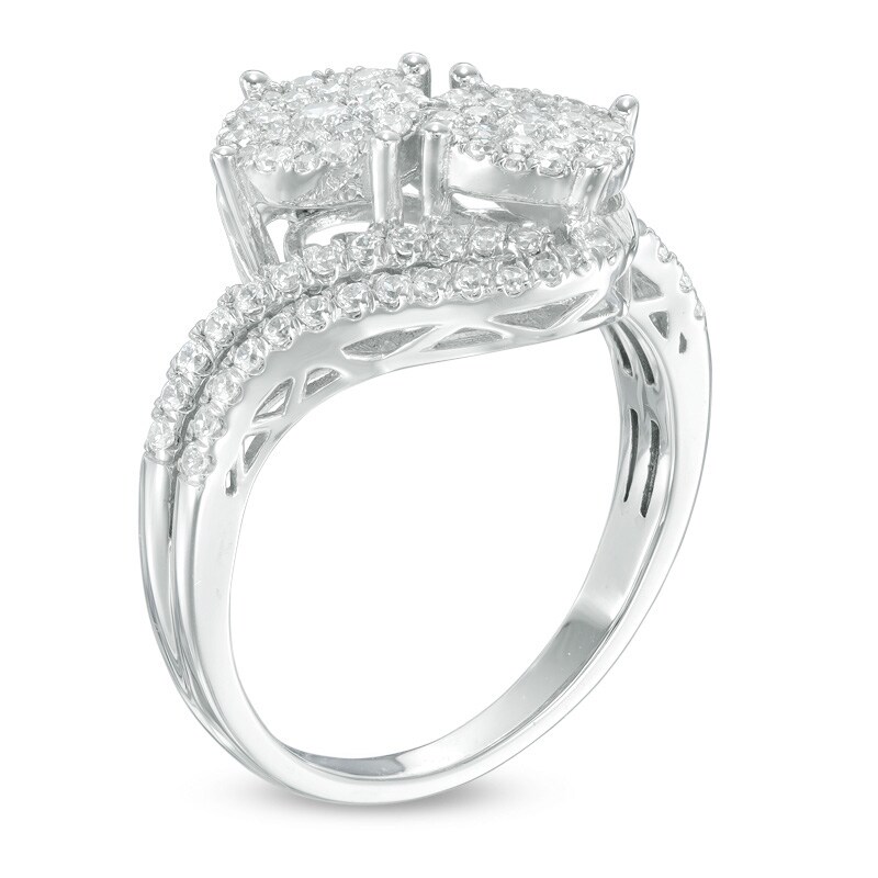 3/4 CT. T.W. Multi-Diamond Bypass Ring in 10K White Gold