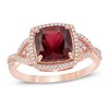 Thumbnail Image 1 of 8.0mm Cushion-Cut Rhodolite Garnet and 1/5 CT. T.W. Diamond Frame Engagement Ring in 14K Rose Gold
