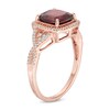 Thumbnail Image 2 of 8.0mm Cushion-Cut Rhodolite Garnet and 1/5 CT. T.W. Diamond Frame Engagement Ring in 14K Rose Gold