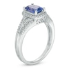 Thumbnail Image 2 of Cushion-Cut Tanzanite and 1/4 CT. T.W. Diamond Frame Engagement Ring in 14K White Gold