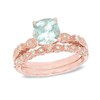 Thumbnail Image 1 of 7.0mm Cushion-Cut Aquamarine and 1/3 CT. T.W. Diamond Bridal Set in 14K Rose Gold