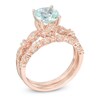 Thumbnail Image 1 of 7.0mm Cushion-Cut Aquamarine and 1/3 CT. T.W. Diamond Bridal Set in 14K Rose Gold