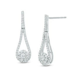 1/2 CT. T.W. Multi-Diamond Open Teardrop-Shaped Frame with Flower Drop Earrings in 10K White Gold