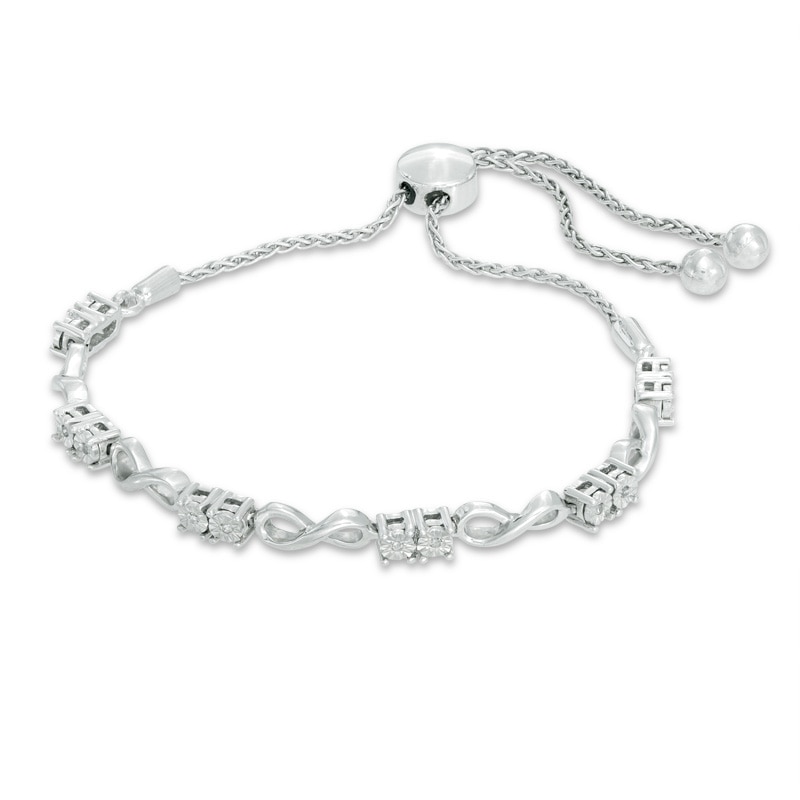 Main Image 1 of Diamond Accent Infinity Loop Adjustable Bolo Bracelet in Sterling Silver - 9.5"