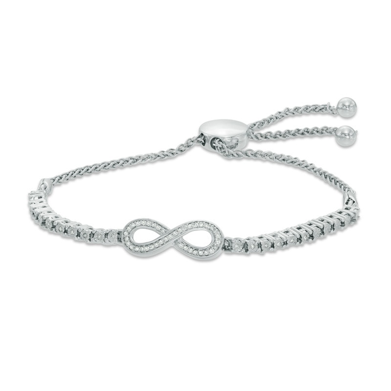 1/6 CT. T.W. Diamond Infinity Loop Adjustable Bolo Bracelet in Sterling Silver - 9.5"