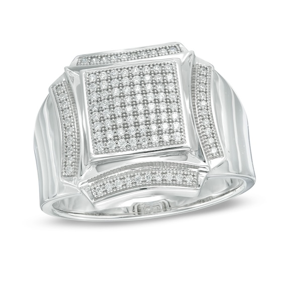 1/3 CT. T.w. Composite Diamond Square Frame Ring in Sterling Silver