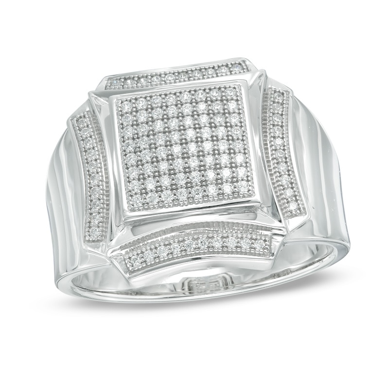 Men's 1/3 CT. T.W. Composite Diamond Square Frame Ring in Sterling Silver