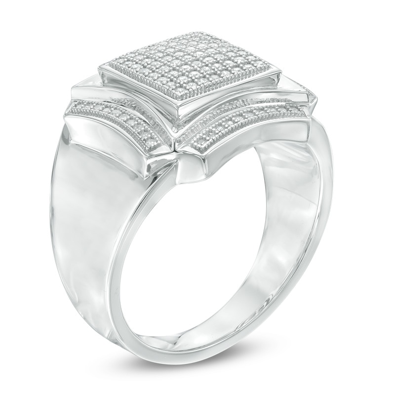 Men's 1/3 CT. T.W. Composite Diamond Square Frame Ring in Sterling Silver