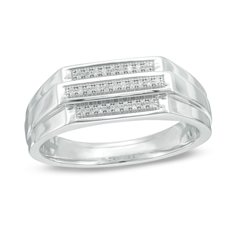 Men's 1/15 CT. T.W. Diamond Three Row Band in Sterling Silver